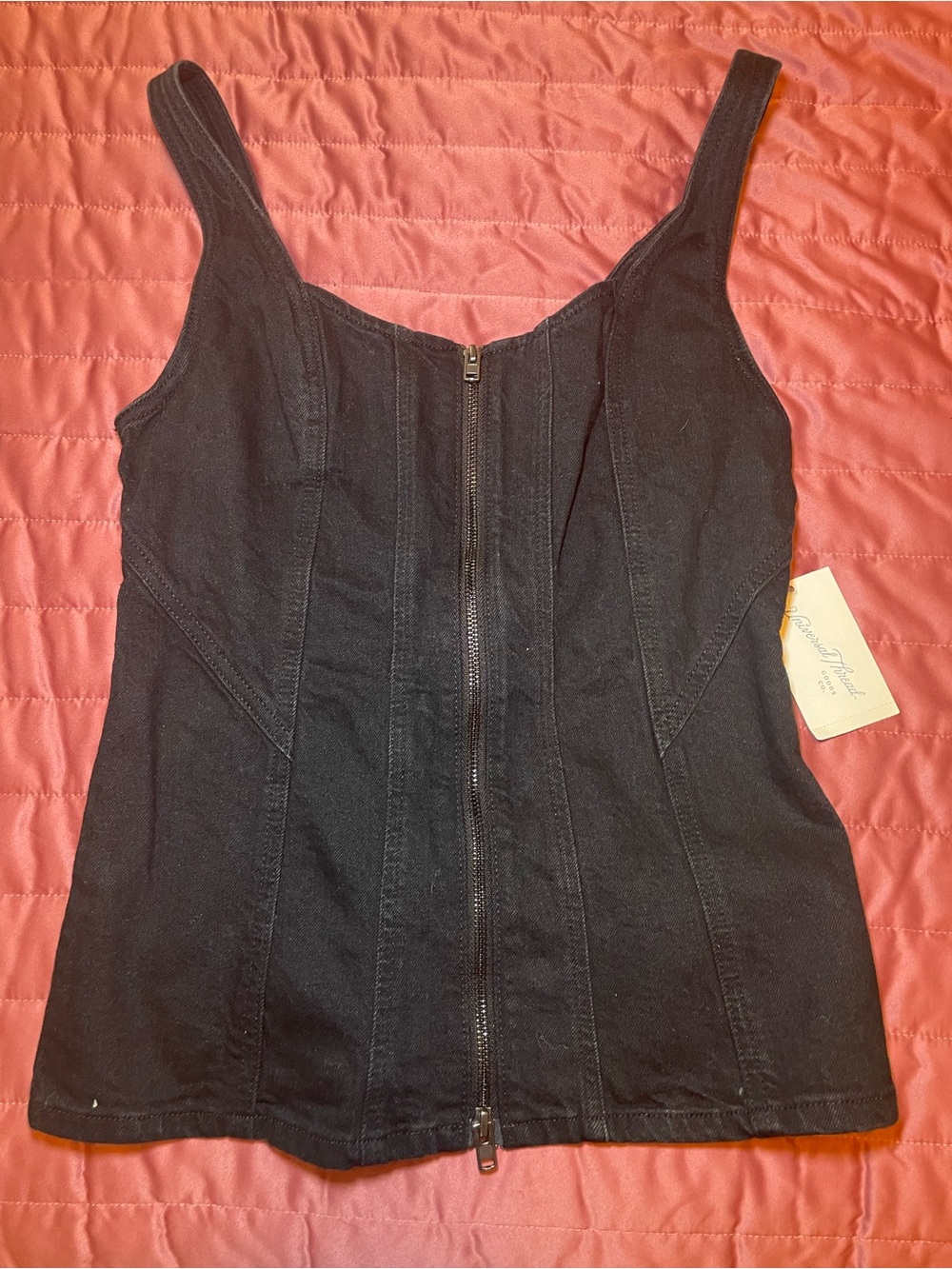 Black Denim Zip Front  Sleeveless Tank Top Size 8 Medium Universal Thread